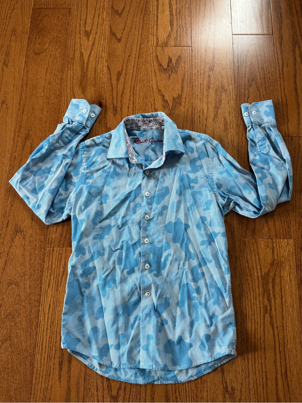 Robert Graham Boy’s Blue Camo Button-Down Dress Shirt Sz 10-12